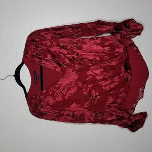 WHBM red floral holiday blouse